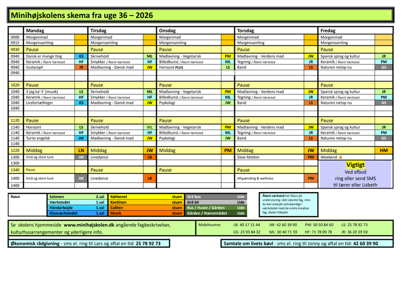 skema fra uge 36 2026
